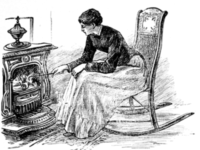 An illustration of Jo tending a fire